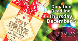 Artisan at Hudson to hold toy drive