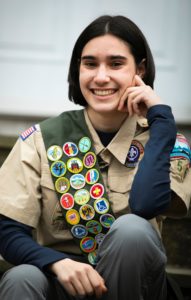 Kavita Trivedi is pictured outside her home in Cambridge. She is among the first class of female Eagle Scouts