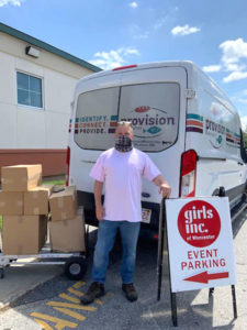 Tom Slicklen of Provision Ministry helps to deliver donations to Girls Inc. in Worcester.