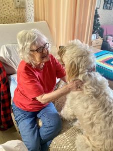 Resident Marilyn Wedge with Gracie