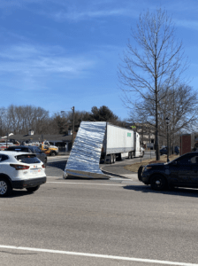 Truck hits low bridge in Westborough