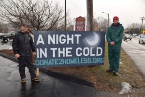 John Bogaert and Scott Henderson spent the night in a parking lot to raise money for the Massachusetts Coalition for the Homeless.