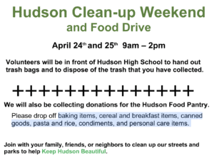 Hudson to mark Earth Day with cleanup, food drive