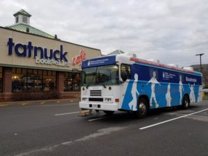 The Boston Children’s Hospital “Bloodmobile” sits parked outside of Tatnuck Booksellers in Westborough during a past event. 