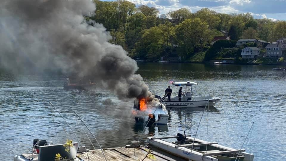 Shrewsbury firefighters battle boat fire on Lake Quinsigamond