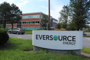  A sign stands outside of an Eversource facility in Southborough.   (Photo/Laura Hayes)