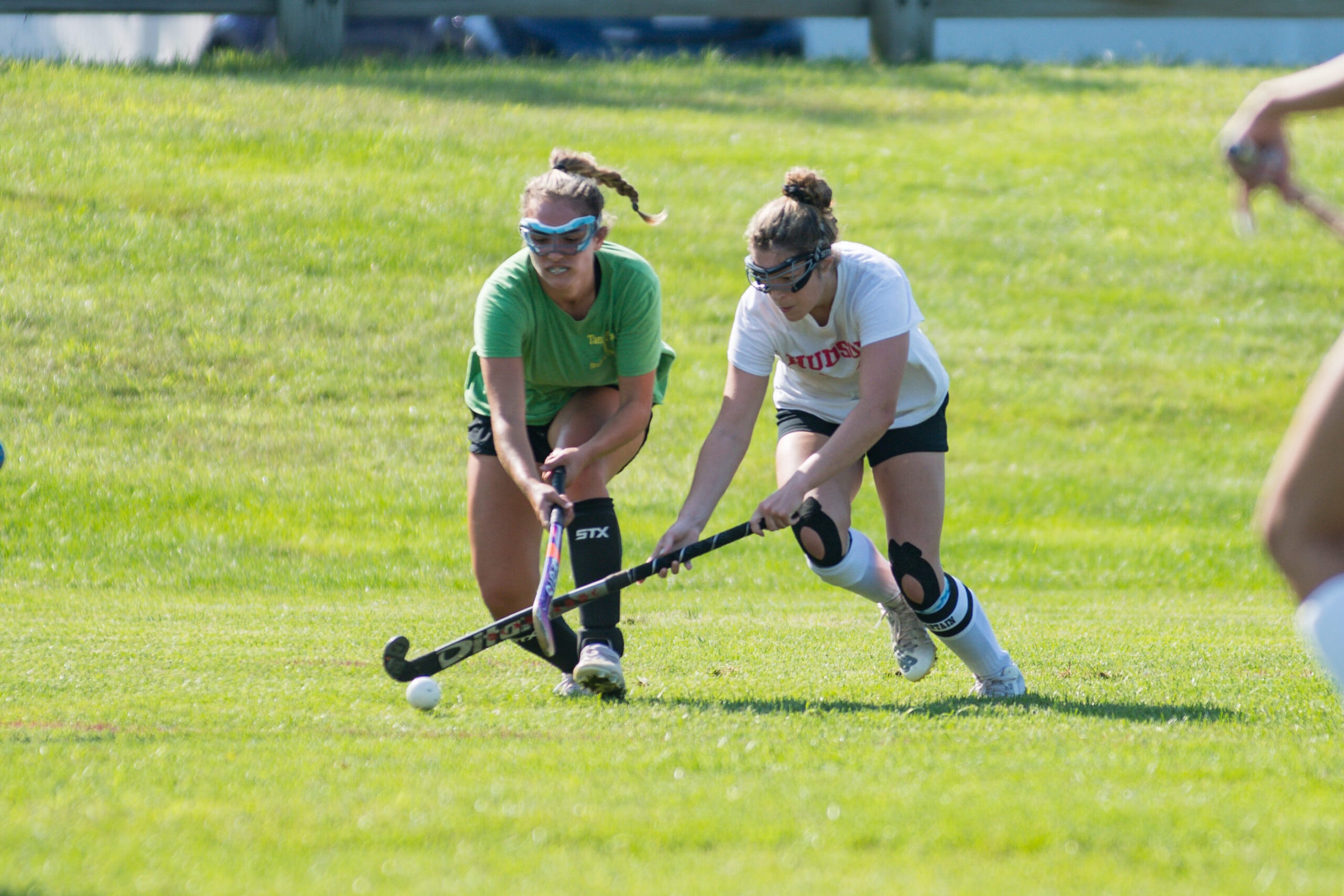 A Hudson field hockey player charges upfield during an Aug. 27 scrimmage. (Photo/Jesse Kucewicz)