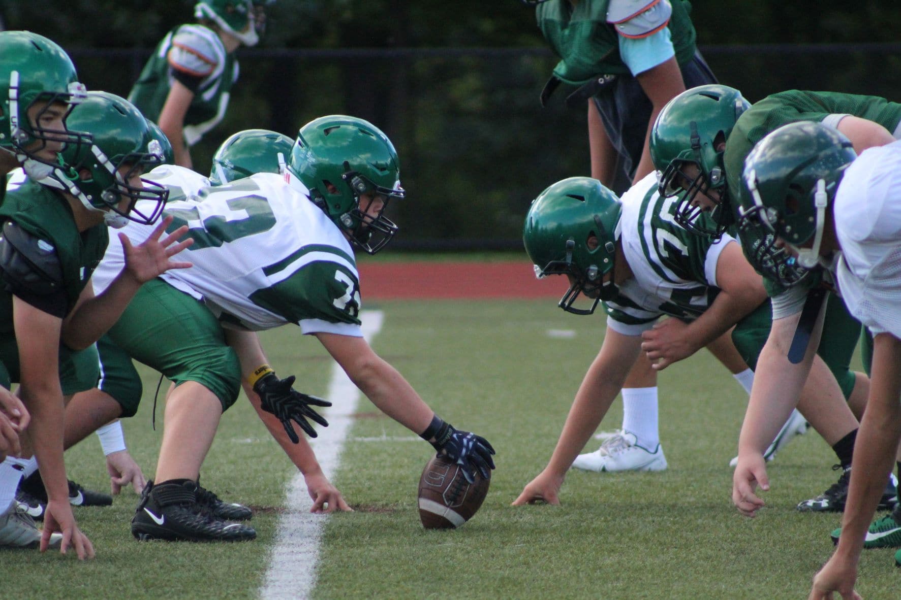 Grafton players line up to practice a play.