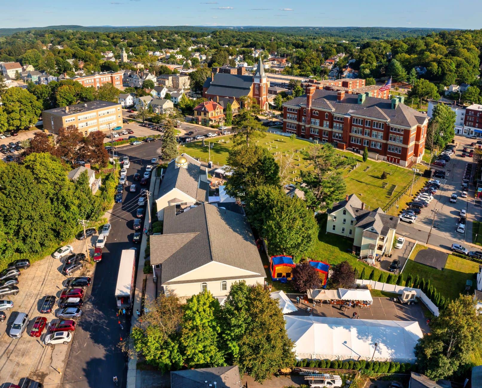 Aerial photography showed cars lined up on Central St. beside the Sts. Anargyroi Greek Orthodox Church in Marlborough during the Greek Festival last weekend. (Photo/Tami White