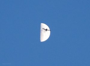 photo of plane flying in front of moon