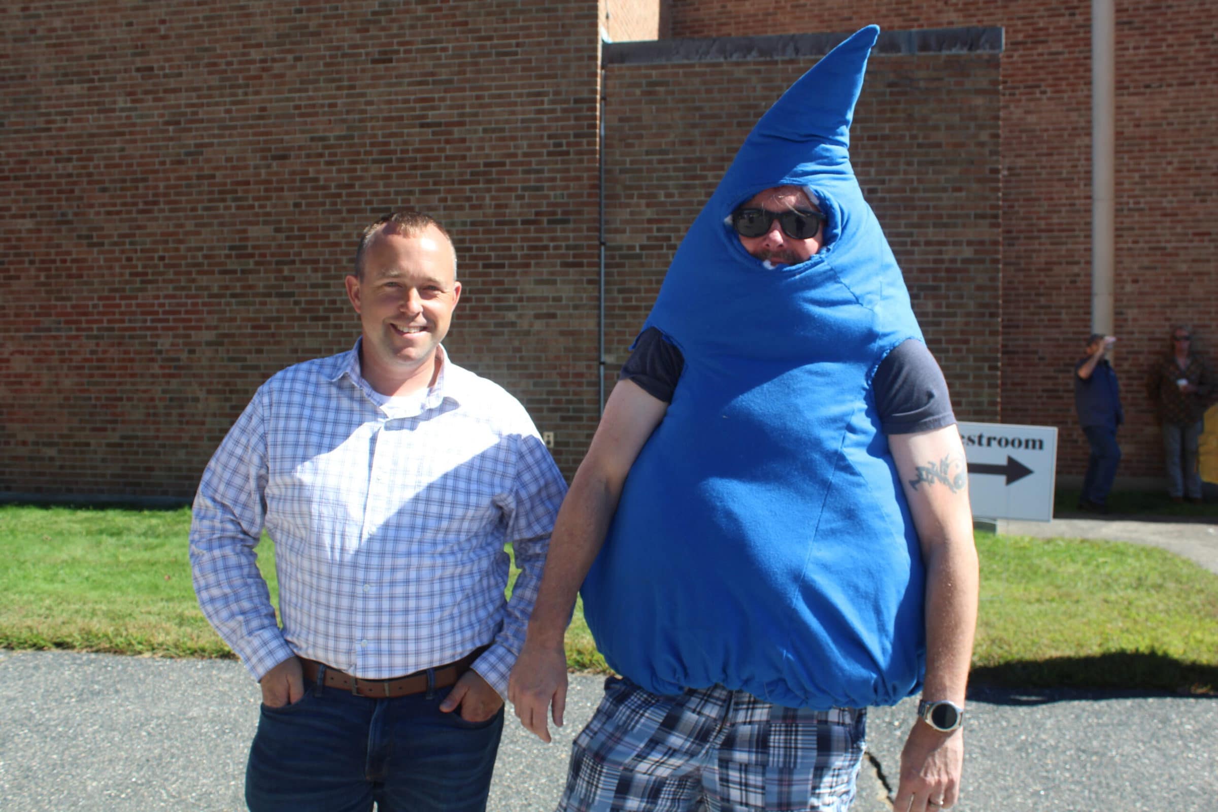 Shrewsbury Water and Sewer Superintendent Dan Rowley stands with Town Engineer Andy Truman, who took part in the costume parade at this year’s Spirit of Shrewsbury.