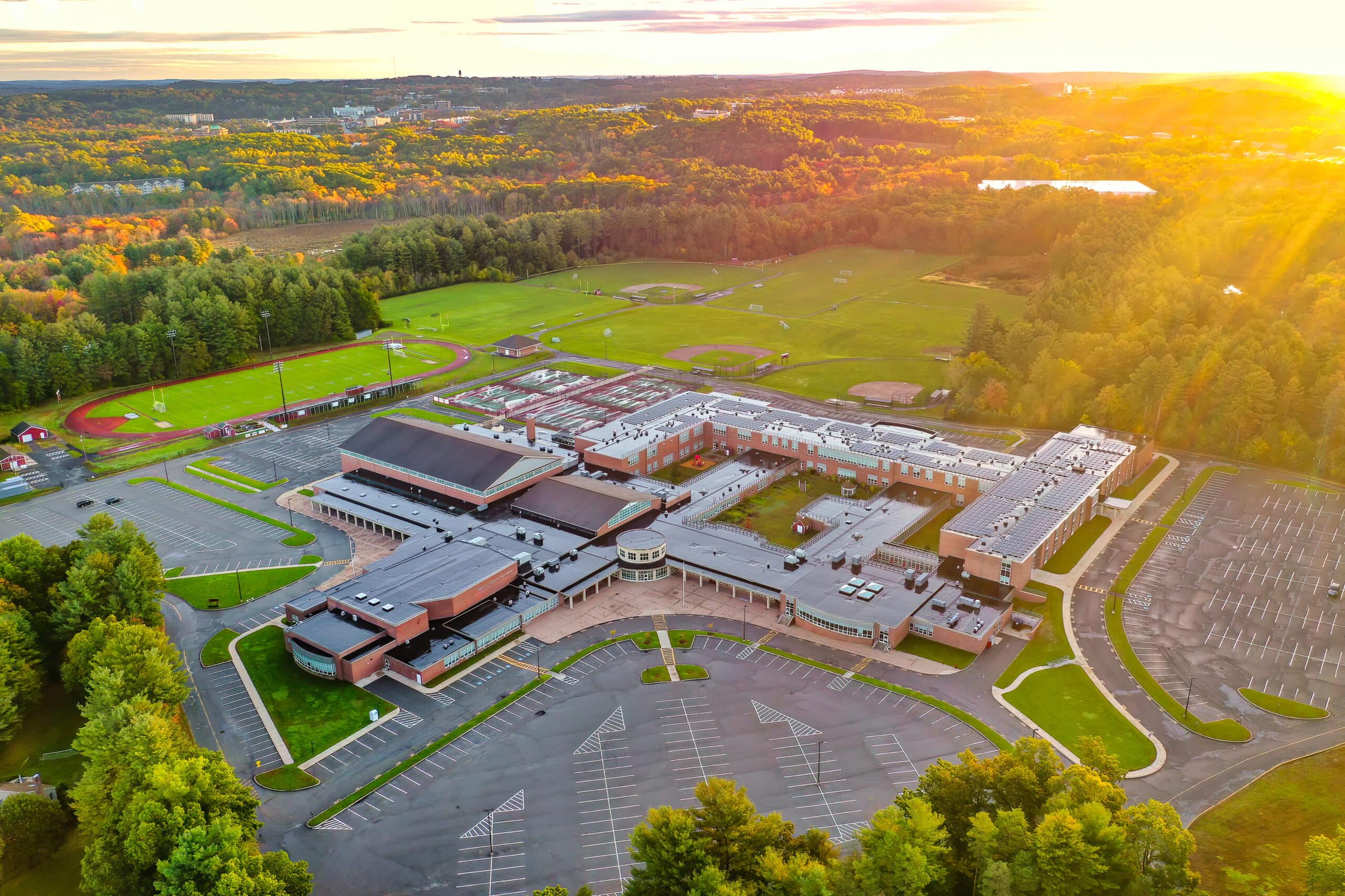 drone photo of Algonquin Regional High School in Northborough by Tami White