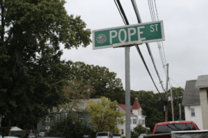A street sight saying "Pope Street"