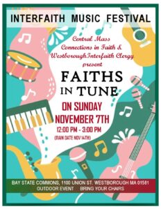 Interfaith Music Festival, 'Faiths in Tune,' will be held November 7 at Westborough's Bay State Commons.