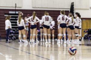 Westborough volleyball players gather before a game earlier this year. Photos/Kelly Burneson