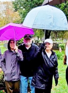 Hudson residents Amanda Wolfe and her grandparents, Doug and Fran Wolfe, walked in the rain in Sudbury Cemetery recently for the American Heart Association, in memory of Kathy Wolfe who passed away four years ago. Kathy was the daughter of Doug and Fran Wolfe, and mother of Amanda. The family’s Wolfe Pack team earned $4,000 for the AHA. 