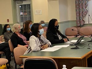 Adeola Mbaneme and Ruth Febo present the final report of Shrewsbury’s Diversity, Equity and Inclusion Task Force to the Board of Selectmen. Photo/Laura Hayes