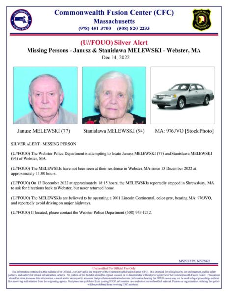 Silver Alert issued for couple last seen in Shrewsbury, UPDATE