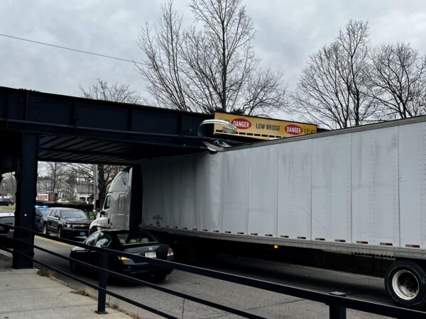 Truck strikes bridge in downtown Westborough