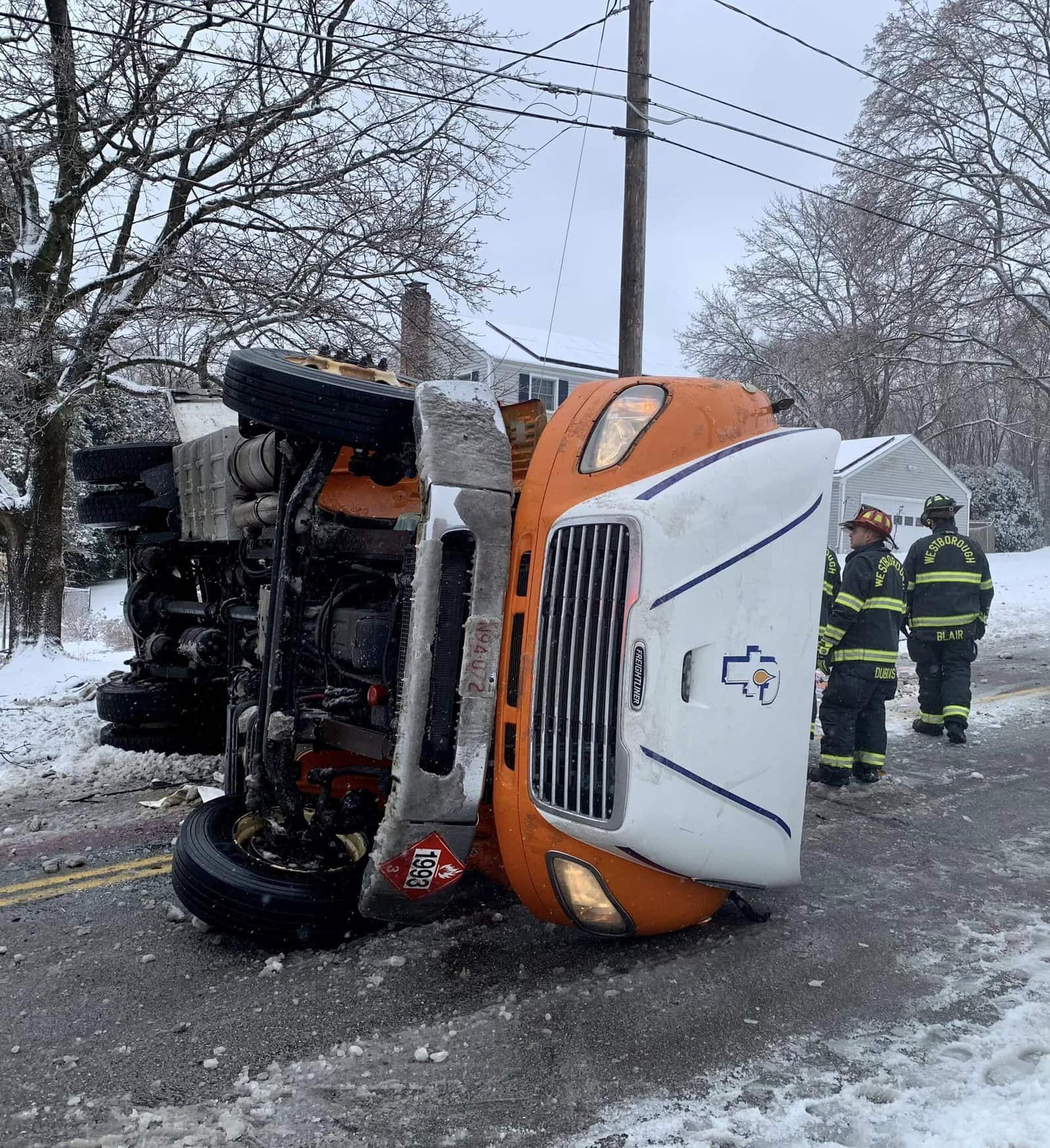 Fuel spilled following oil truck rollover in Westborough
