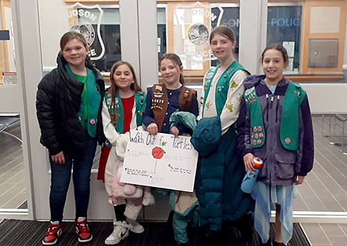 Hudson Girl Scout troop gets sign approved for turtle crossing