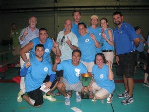 The UniBank team wins first place in teambuilding at the Corridor Nine Summer BBQ. Team members are (l to r, bottom): Tony Bulak, Allan Villatoro, Traci Blecher; middle: Vinny Foley, Steve Anderson, Kristin Perro; and back: Geoff Underwood, Sean Kenney, Deb Castelli, Janet Albert, and Nick Buschetto of Teamworks. Not pictured: Paige Fortier. Photo/Submitted