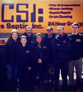The Curtis family which owns CSI/Culley's Septic, (l to r): Kayla Curtis, Cody Curtis, Jeff Curtis, Chrissi Curtis, Michael Keyes, Will Lynch, Joey Lynch, and Rocky the dog. Photo/submitted