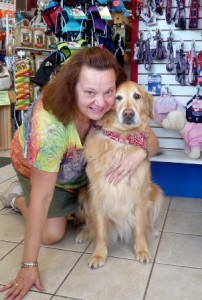Sandie Wheeler, owner with her husband of Pets Gone Healthy, and Tori, the store's greeter and 