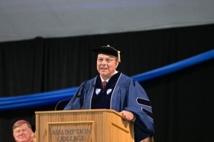 Retired Army Maj. Gen. Robert Catalanotti of Grafton delivers the commencement address at Assumption College in Worcester. (Photo/submitted)