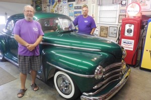 Fred Hire (left) and Jim Grillo with Grillo’s 1947 Plymouth. (Photos/Mary Pritchard)