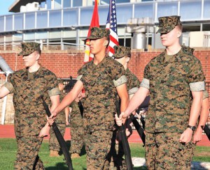 Cadets of the Junior Reserve Officer Training Corps program at Assabet Valley Regional Technical High School in Marlborough perform a drill.