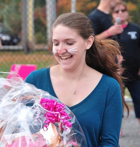 Karyn Michela is happy to win a gift basket in the raffle.