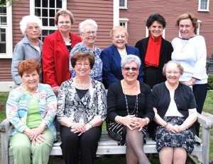 Gathered at the 65th reunion of the Hudson High School class of 1949, held May 3 at Longfellow's Wayside Inn in Sudbury, are committee members (back, l to r) Angie (Timledge) DelSignore, Barbara (Lenox) Masciarelli, Charlotte (Hill) Conti, Esther (Fearing) George, Velma (Moura) Rocheleau, Marie (Bissonnette) Wells, Frances (Meschini) Bissonnette, Sylvia (Rixford) Almada and Betty (Hovey) Satas. Photo/Ed Karvoski Jr. 