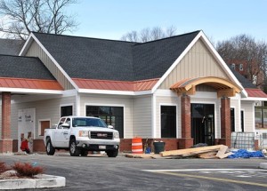 The new Hudson branch of Marlborough Savings Bank is being constructed at 186 Main St.