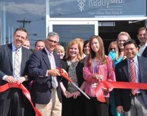 Among the Reliant Medical Group representatives participating in the May 11 ribbon-cutting for the new ReadyMED in Hudson are (front, l to r) Stephen Knox, COO; Leon Josephs, M.D., CEO; Kim Gardula, director of same day services, Sherri Jerz, practice manager of ReadyMED in Hudson; and Raj Hazarika, M.D., chair of same day services.