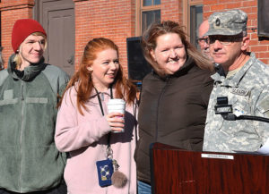 Master Sgt. Anthony DeProfio (far right) is joined at the podium by (l to r) his son Michael; daughter Jacqueline; and wife Donna. Photos/Ed Karvoski Jr.