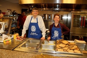 Garrett Sullivan and Katelin Kilgallon serve up breakfast with a smile. 