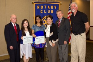 (l to r)  Rotarian Ed Soave, Jennifer Moore, Bhumi Patel, District 7910 governors-elect Pat and Skip Doyle, and Hudson Rotary Club President Greg Parker. (Photo/submitted)