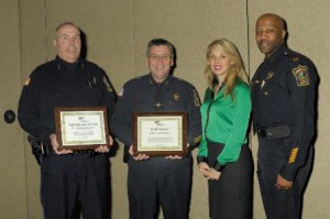 From Hudson: (l to r) Traffic Safety Hero Patrolman John Donovan; Chief David Stephens; AAA Traffic Safety Education Specialist Diana Dias and Captain Michael Burks.