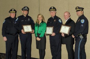 From Northborough: (l to r) Lt. William Lyver; Patrolman Phil Martin; AAA Traffic Safety Education Specialist, Diana Dias; Chief Mark Leahy; Sgt. William Griffin and Sgt. Demosthenes Agiomavritis. (Photo/submitted)