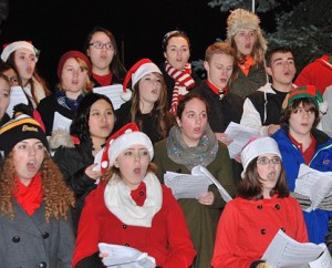 Members of the Marlborough High School Mixed Chorus sing holiday tunes.