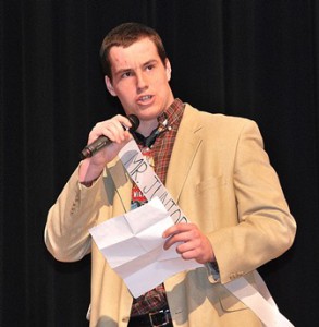 Liam Shanahan, Mr. Junior Class, delivers a dramatic reading in the talent competition. (Photos/Ed Karvoski Jr.)