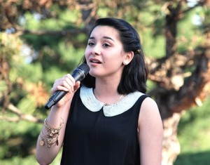 Alana Paul, a senior next school year at Marlborough High School, sings the National Anthem.