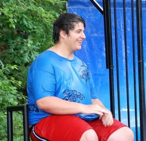 Good sport Cole Dubois, 14, volunteers to sit in the dunk tank to fundraise for GMPI.