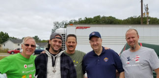 Roger (Iraq War veteran, second from left) with K of C members (l to r) Michael Callahan, Richard Kearns, Michael Tremblay and Chris Lundberg. Photo/submitted