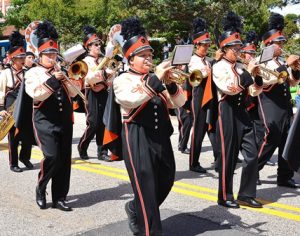 The Marlborough High School Marching Panther Band, under the direction of Gary Piazza, brings music to the parade route.