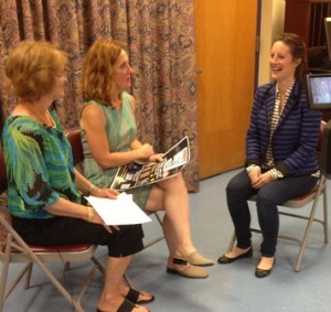 (l to r) Judy Kane, WMCT TV and Jennifer Claro, director of the Marlborough Senior Center, talk with Jen Maseda, senior vice president, United Way of Tri-County about new initiatives to help Marlborough senior citizens facing issues with food insecurities.   Photo/submitted