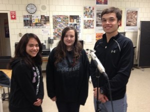 Actively involved in the new Music Technology program at Marlborough High School are Jessie Crete, Adriana Giordano and Robbie McCabe.  Music plays an important part in their young lives and they are enjoying the creativity and freedom of expression they are exploring through the new program that allows for collaboration and fun with other students. (Photo/submitted)