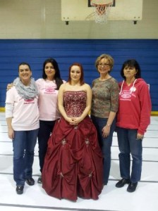 Participating in last year's Princess Boutique, held by the Marlborough Junior Woman's Club (MJWC) were:  (left to right) Kathleen Hennessey, Marlborough School Committee member; Theresa Frias, MJWC president; Susan Scopetski, a student at the Assabet Valley Regional Technical Vocational High School;  former Mayor Nancy Stevens, and Katie Robey, City Councilor-at Large.  The student's gown was donated by Stevens who wore it to an inaugural ball held during her administration. Photo/submitted