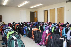 Over 850 backpacks wait to be picked up at The United Way of Tri-County Marlborough Community Cupboard & Café. 